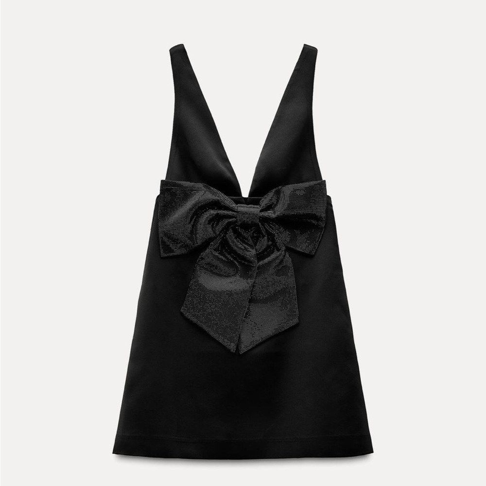 Zara Black Mini Dress with Oversized Bow - Picture 3 of 5